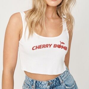 Garage cherry bomb white tank top, perfect for summer!
